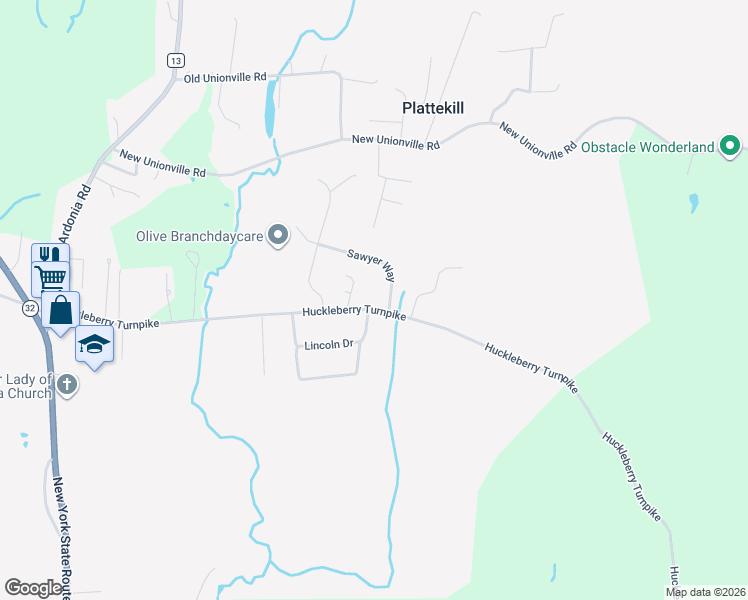 map of restaurants, bars, coffee shops, grocery stores, and more near 134 Huckleberry Turnpike in Wallkill