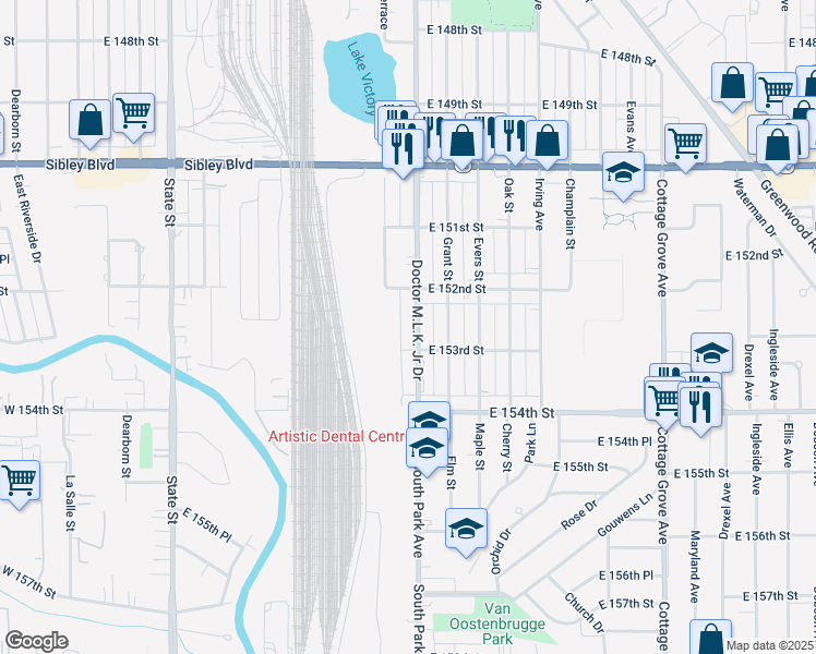map of restaurants, bars, coffee shops, grocery stores, and more near 15242 Doctor Martin Luther King Junior Drive in Dolton