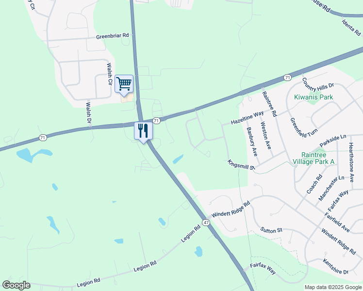 map of restaurants, bars, coffee shops, grocery stores, and more near 30 Walnut Drive in Yorkville