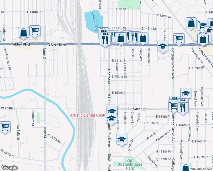 map of restaurants, bars, coffee shops, grocery stores, and more near 15242 Doctor Martin Luther King Junior Drive in Dolton