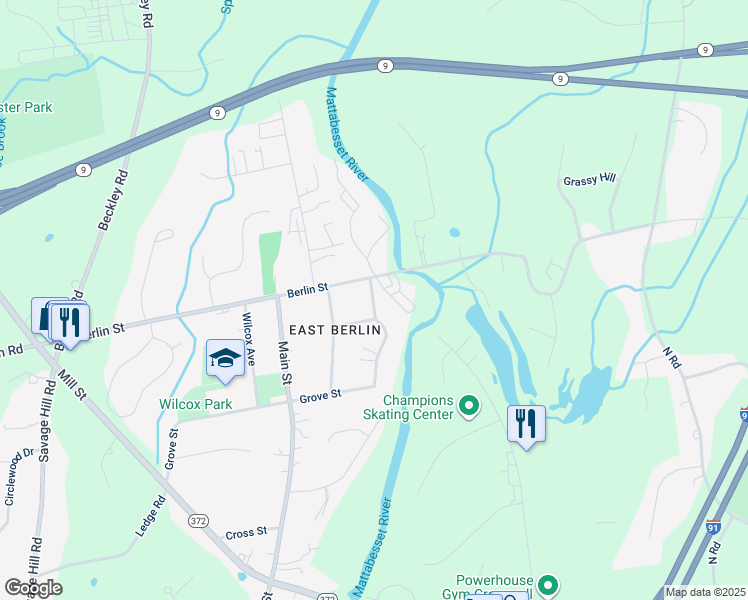 map of restaurants, bars, coffee shops, grocery stores, and more near 44 Mattabassett Street in Berlin