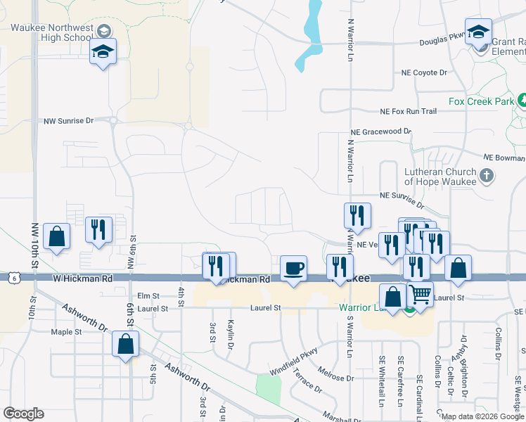 map of restaurants, bars, coffee shops, grocery stores, and more near 175 Northwest Common Place in Waukee