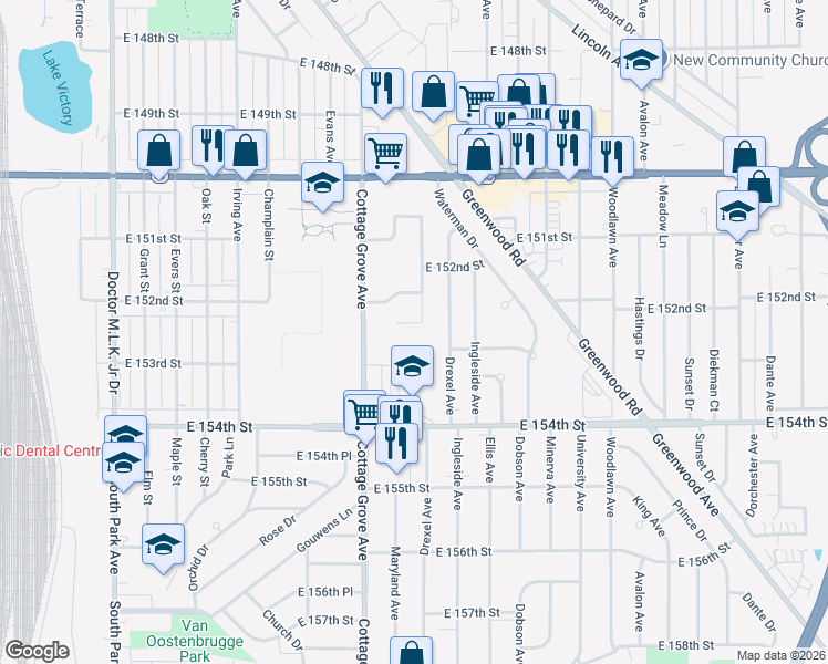 map of restaurants, bars, coffee shops, grocery stores, and more near 863 153rd Court in South Holland