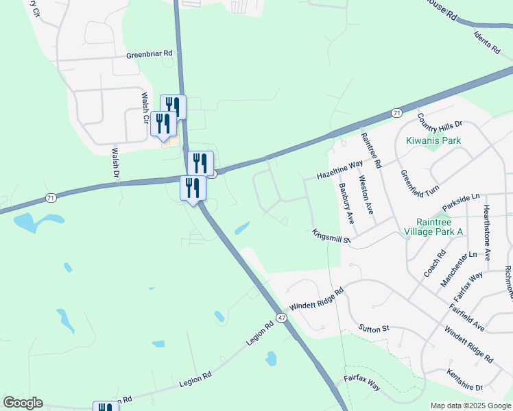 map of restaurants, bars, coffee shops, grocery stores, and more near 30 Walnut Drive in Yorkville