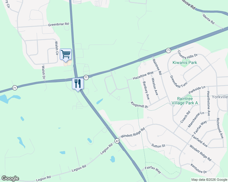map of restaurants, bars, coffee shops, grocery stores, and more near Saint Joseph's Way in Yorkville