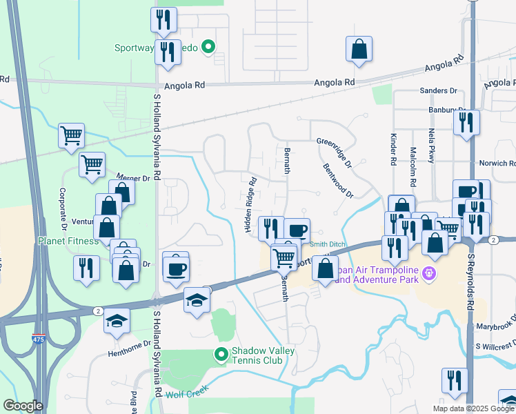 map of restaurants, bars, coffee shops, grocery stores, and more near 1244 Bernath in Toledo