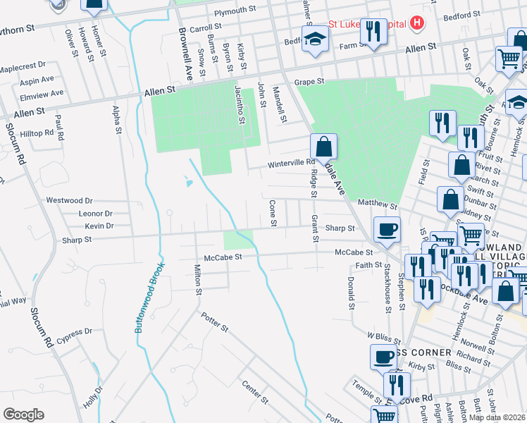 map of restaurants, bars, coffee shops, grocery stores, and more near 89 Sharp Street in Dartmouth