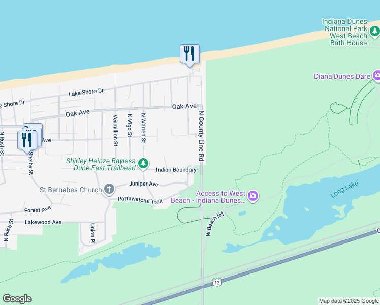 map of restaurants, bars, coffee shops, grocery stores, and more near 920 North County Line Road in Gary