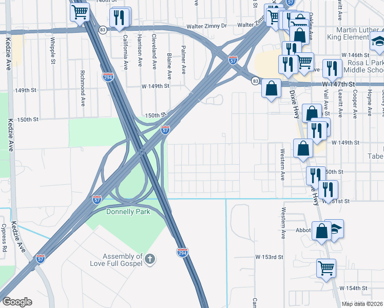 map of restaurants, bars, coffee shops, grocery stores, and more near 449 West 149th Street in Harvey