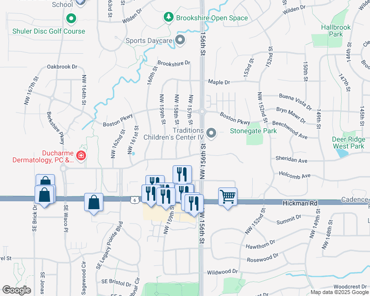 map of restaurants, bars, coffee shops, grocery stores, and more near 2540 Northwest 157th Street in Clive