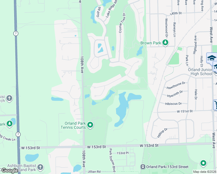 map of restaurants, bars, coffee shops, grocery stores, and more near 10639 Misty Hill Road in Orland Park