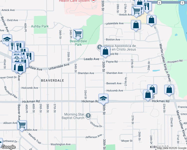 map of restaurants, bars, coffee shops, grocery stores, and more near 3107 Sheridan Avenue in Des Moines
