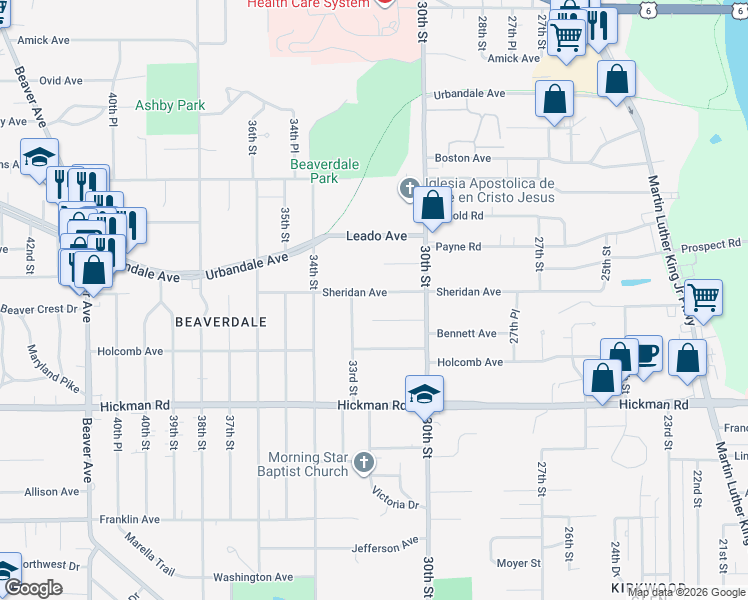 map of restaurants, bars, coffee shops, grocery stores, and more near 3211 Sheridan Avenue in Des Moines