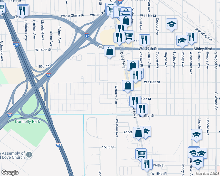 map of restaurants, bars, coffee shops, grocery stores, and more near 14901 Artesian Avenue in Harvey