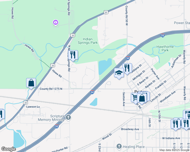 map of restaurants, bars, coffee shops, grocery stores, and more near Lake Vista Drive in Porter