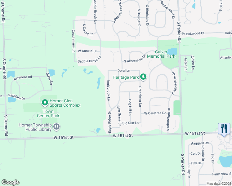 map of restaurants, bars, coffee shops, grocery stores, and more near 14816 Eagle Ridge Drive in Lockport