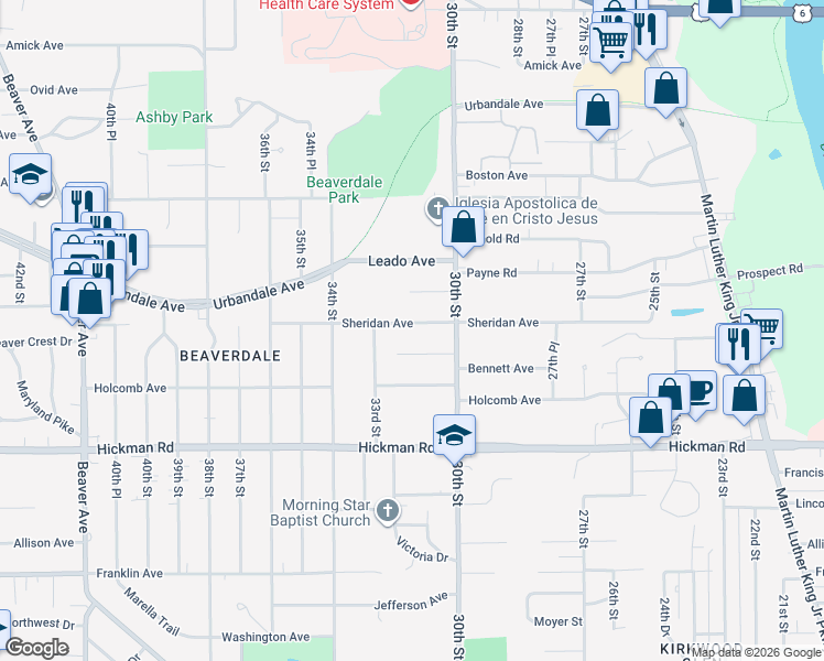 map of restaurants, bars, coffee shops, grocery stores, and more near 3107 Sheridan Avenue in Des Moines