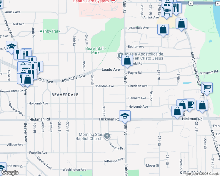 map of restaurants, bars, coffee shops, grocery stores, and more near 3211 Sheridan Avenue in Des Moines