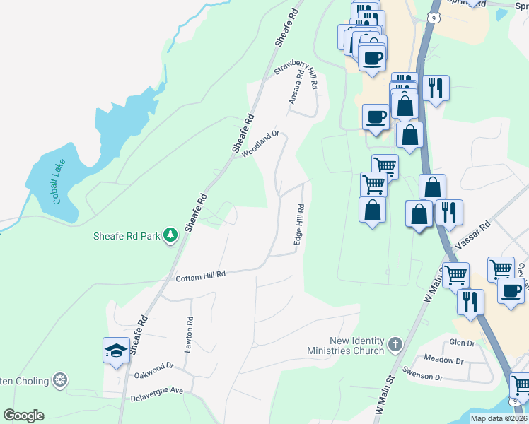 map of restaurants, bars, coffee shops, grocery stores, and more near 59 Cottam Hill Road in Wappingers Falls