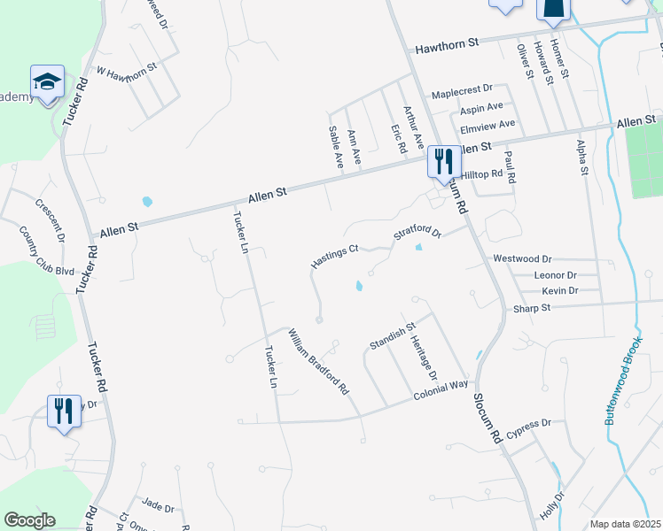 map of restaurants, bars, coffee shops, grocery stores, and more near 10 Hastings Court in Dartmouth