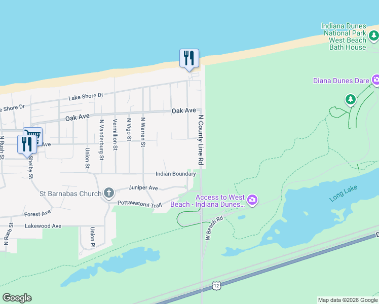 map of restaurants, bars, coffee shops, grocery stores, and more near 860 North Wells Street in Gary