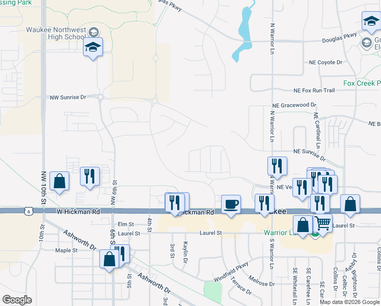 map of restaurants, bars, coffee shops, grocery stores, and more near Raccoon River Valley Trail in Waukee