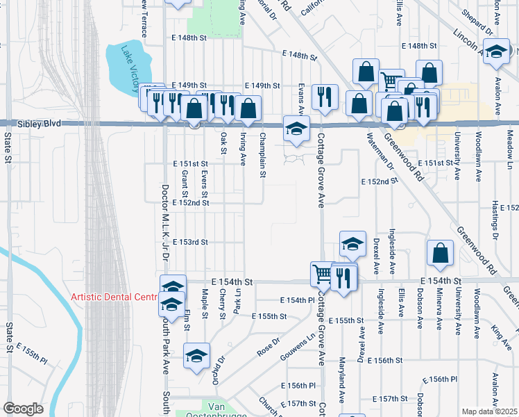 map of restaurants, bars, coffee shops, grocery stores, and more near 717 East 152nd Street in Dolton