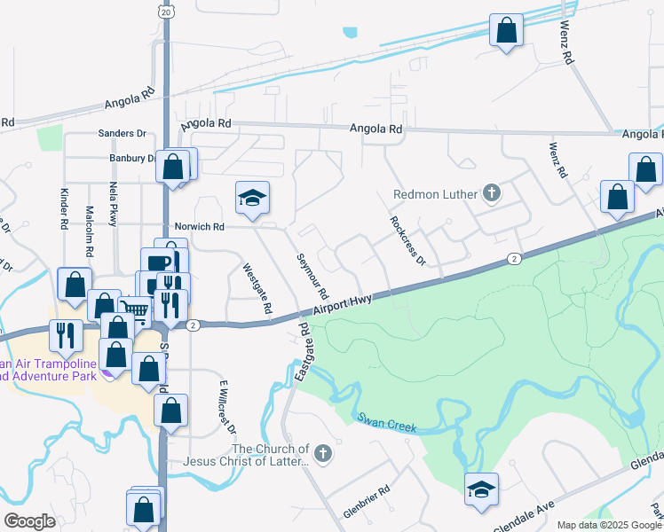 map of restaurants, bars, coffee shops, grocery stores, and more near 1208 4 Seasons Drive in Toledo