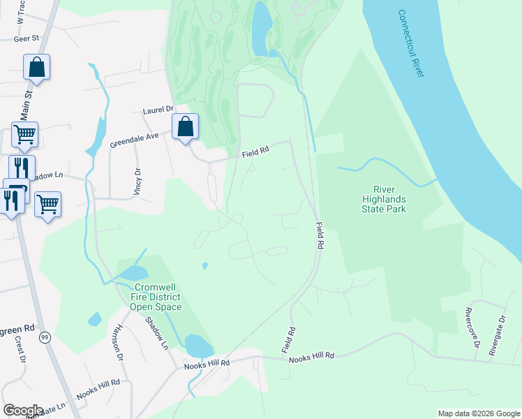 map of restaurants, bars, coffee shops, grocery stores, and more near 10 Wexford Lane in Cromwell