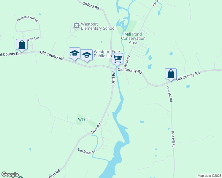 map of restaurants, bars, coffee shops, grocery stores, and more near 29 Drift Road in Westport