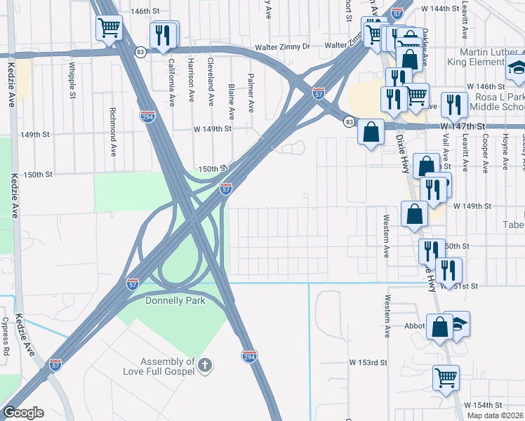 map of restaurants, bars, coffee shops, grocery stores, and more near 449 West 149th Street in Harvey