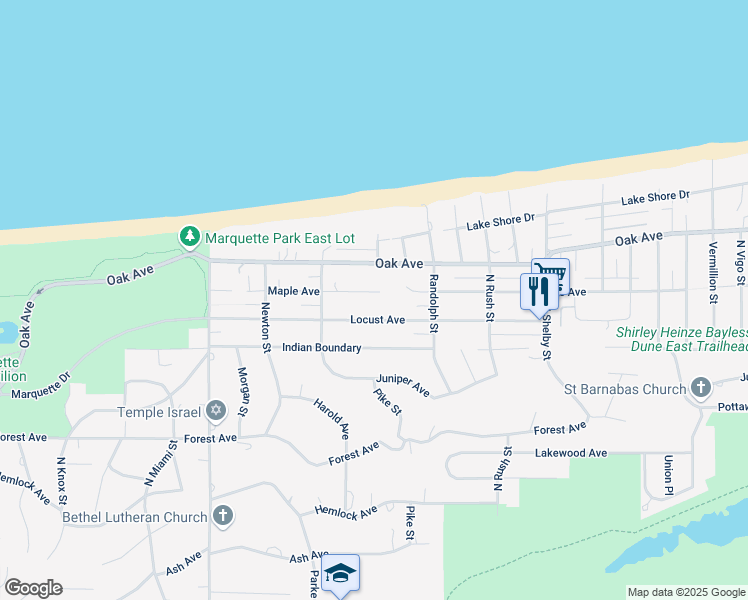 map of restaurants, bars, coffee shops, grocery stores, and more near 7739 Maple Ave in Gary