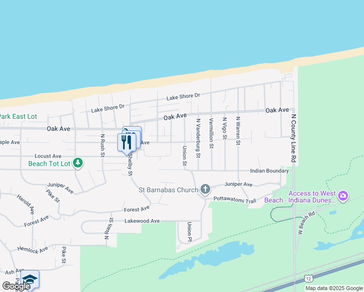 map of restaurants, bars, coffee shops, grocery stores, and more near 8729 Maple Avenue in Gary