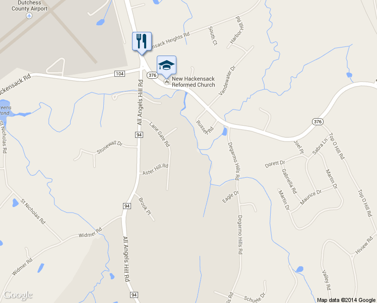 map of restaurants, bars, coffee shops, grocery stores, and more near 31 Lane Gate Road in Wappingers Falls