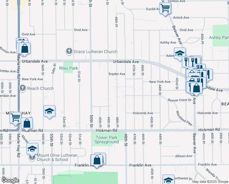 map of restaurants, bars, coffee shops, grocery stores, and more near 2710 48th Place in Des Moines