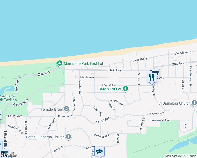 map of restaurants, bars, coffee shops, grocery stores, and more near 7625 Maple Avenue in Gary