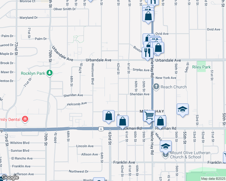 map of restaurants, bars, coffee shops, grocery stores, and more near 2701 63rd Street in Des Moines