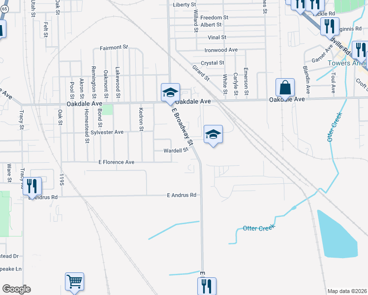 map of restaurants, bars, coffee shops, grocery stores, and more near 1027 Wardell St in Toledo