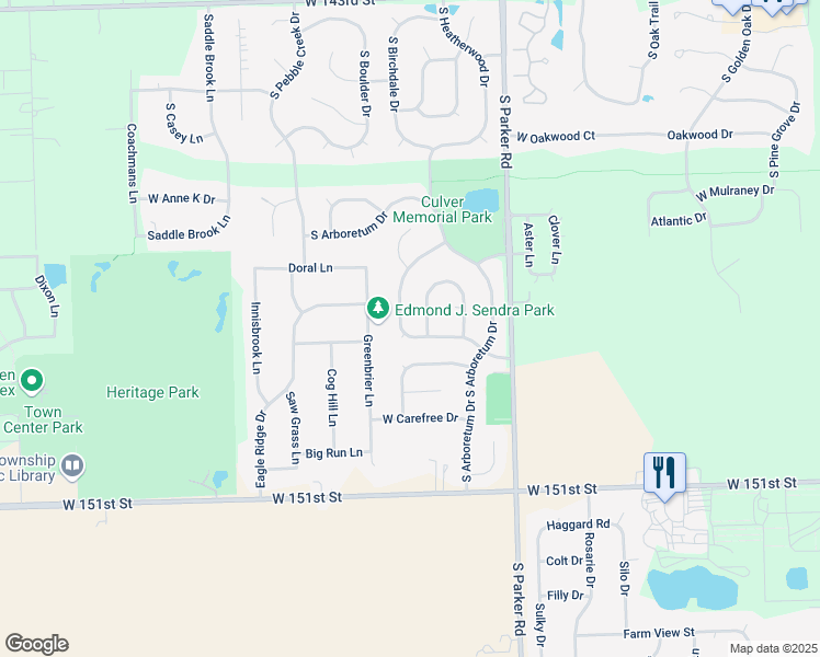 map of restaurants, bars, coffee shops, grocery stores, and more near 14821 Cricketwood Drive in Lockport