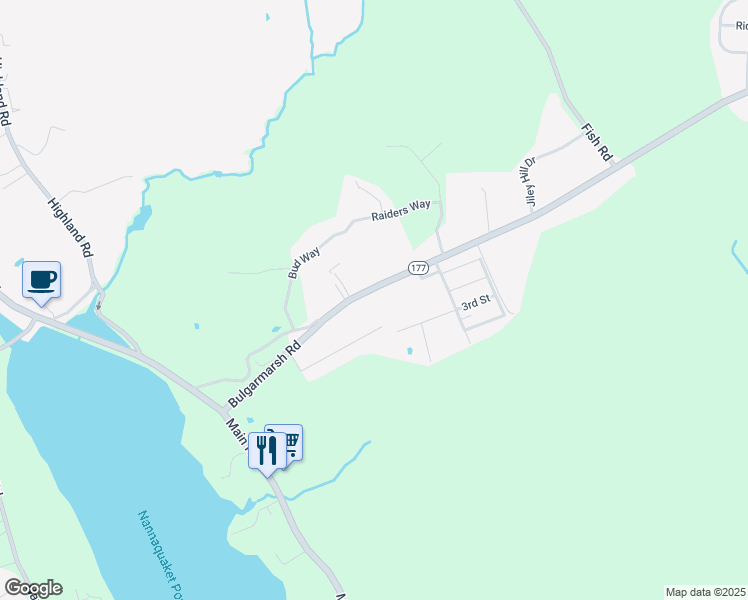 map of restaurants, bars, coffee shops, grocery stores, and more near 221 Bulgarmarsh Road in Tiverton