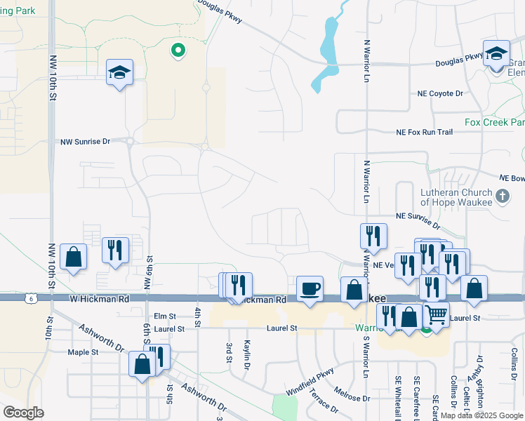 map of restaurants, bars, coffee shops, grocery stores, and more near Raccoon River Valley Trail in Waukee