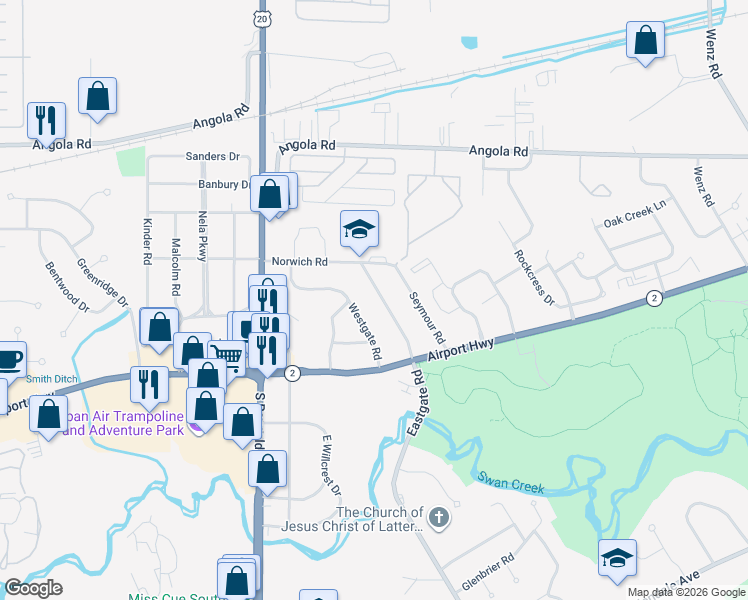 map of restaurants, bars, coffee shops, grocery stores, and more near 1146 Eastgate Road in Toledo