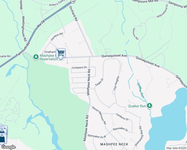 map of restaurants, bars, coffee shops, grocery stores, and more near 31 Rainbow Lane in Mashpee