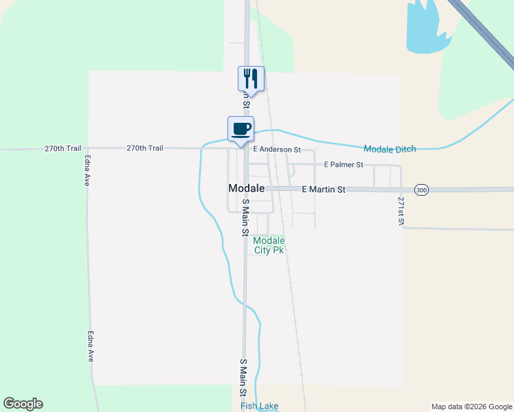 map of restaurants, bars, coffee shops, grocery stores, and more near 107 South Main Street in Modale