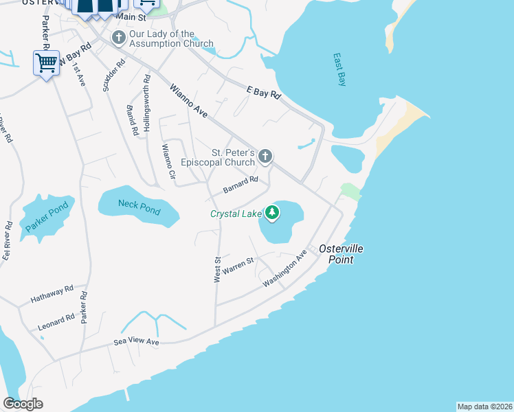 map of restaurants, bars, coffee shops, grocery stores, and more near 207 Crystal Lake Road in Barnstable