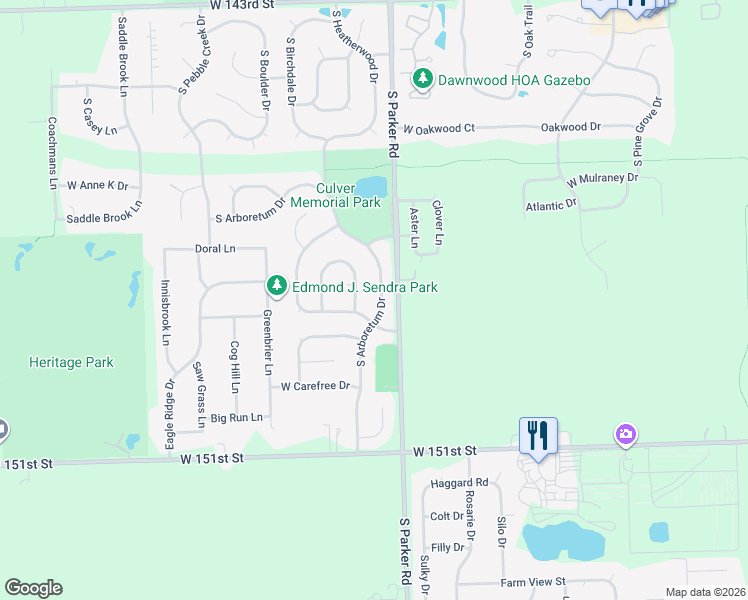 map of restaurants, bars, coffee shops, grocery stores, and more near 14820 South Arboretum Drive in Lockport