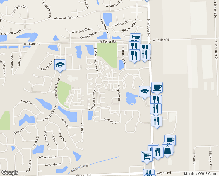 map of restaurants, bars, coffee shops, grocery stores, and more near 133 Yarrow Court in Romeoville