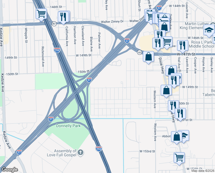 map of restaurants, bars, coffee shops, grocery stores, and more near 449 West 149th Street in Harvey