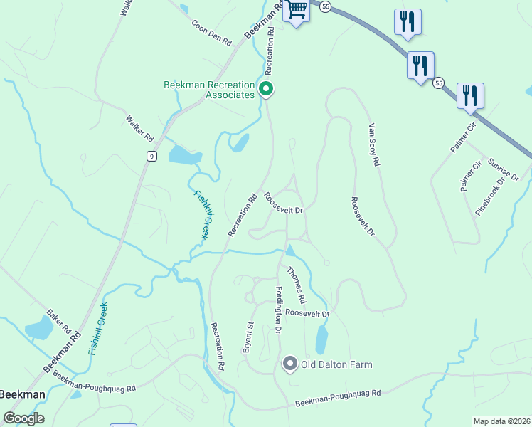 map of restaurants, bars, coffee shops, grocery stores, and more near 8 Griffen Street in Poughquag
