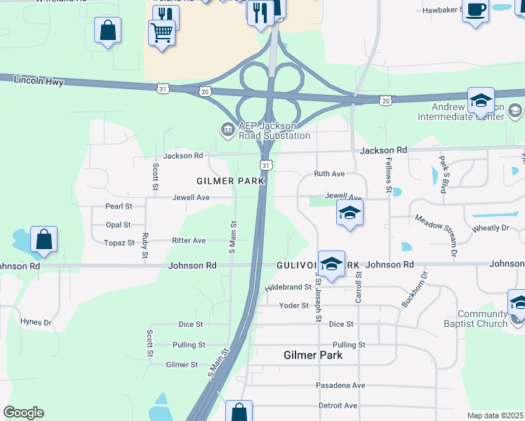 map of restaurants, bars, coffee shops, grocery stores, and more near U.S. 31 in South Bend